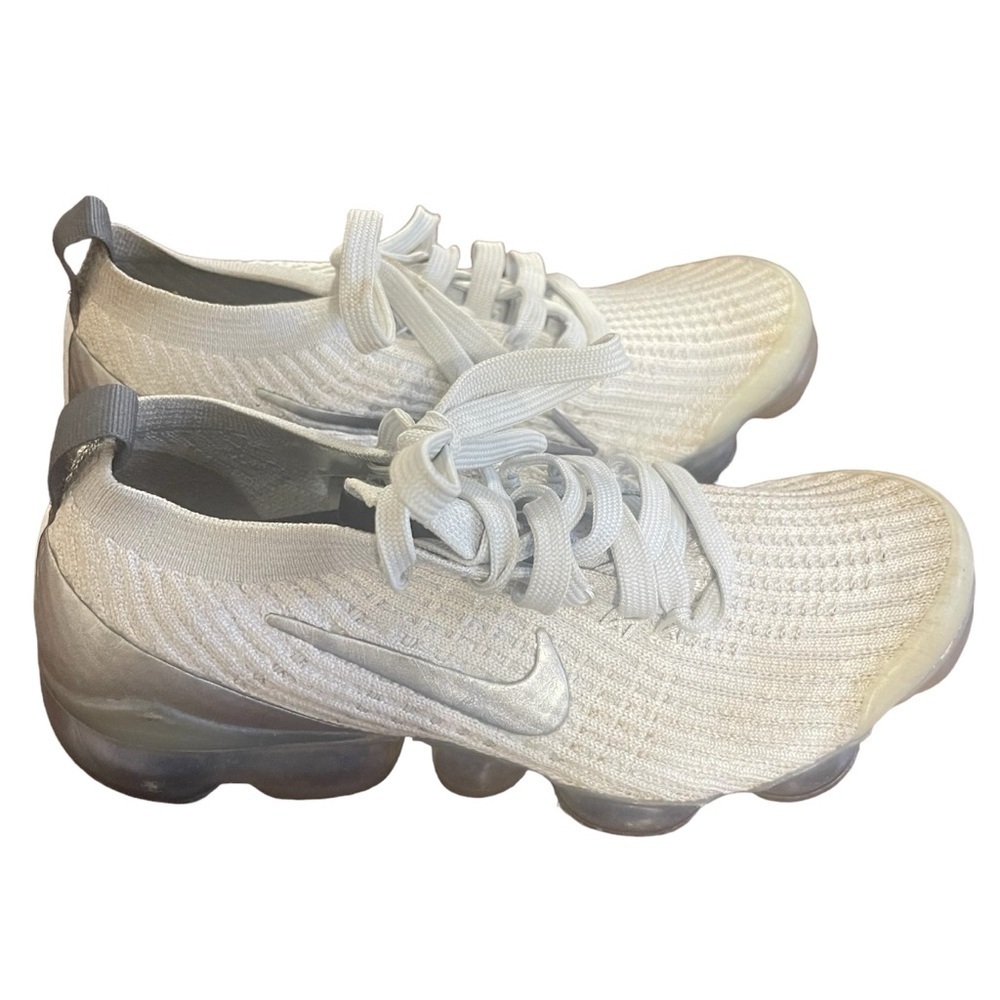 White and Grey Nike Flyknit Vapormax Women's Size 6 Tennis Shoes